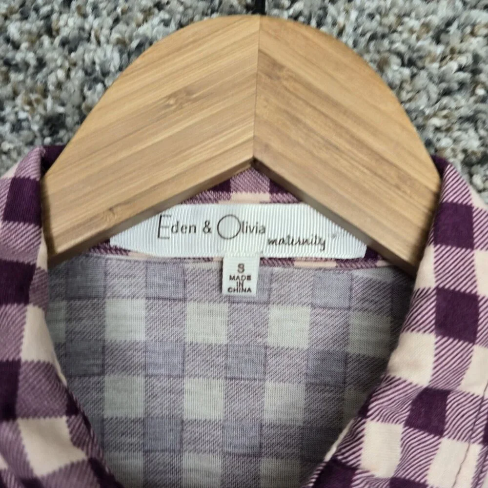 Eden &‎ Olivia Maternity Top Womens Small Purple Check Button Up Stretch Casual